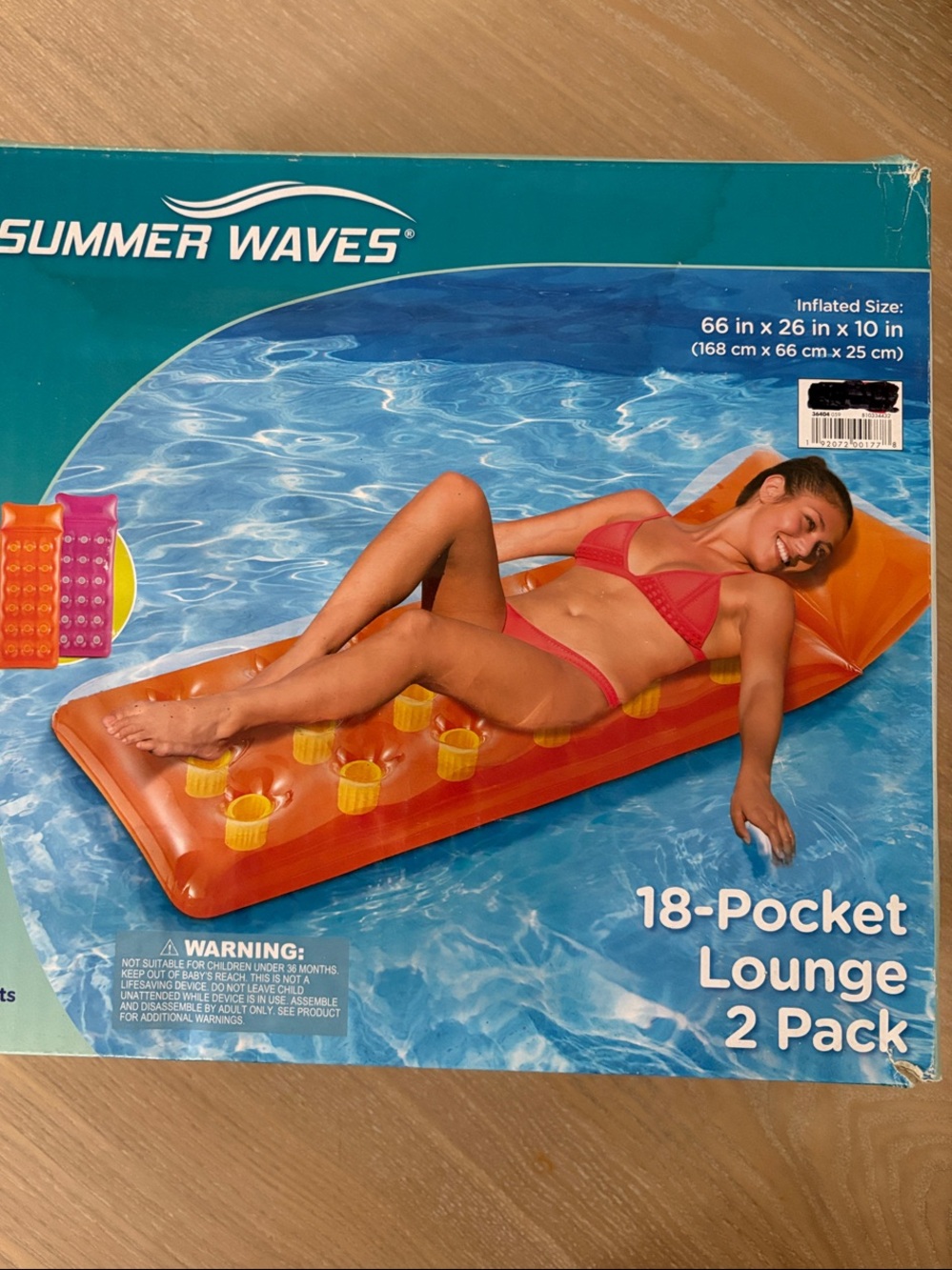 2 Pack Summer Waves Orange 18-Pocket Lounge Inflatable Pool Float